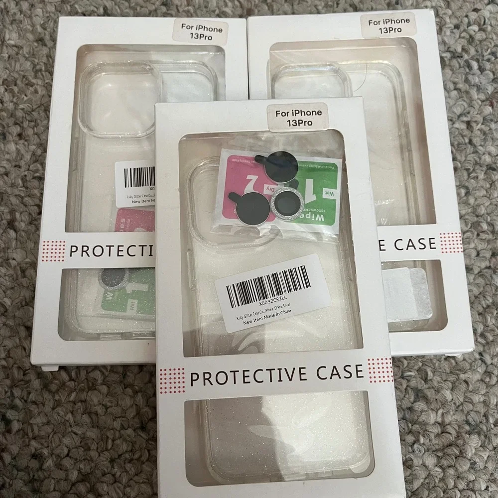 New Lot of 3 iPhone 13 Pro Clear Glitter Case Individual Glitter Camera Lens